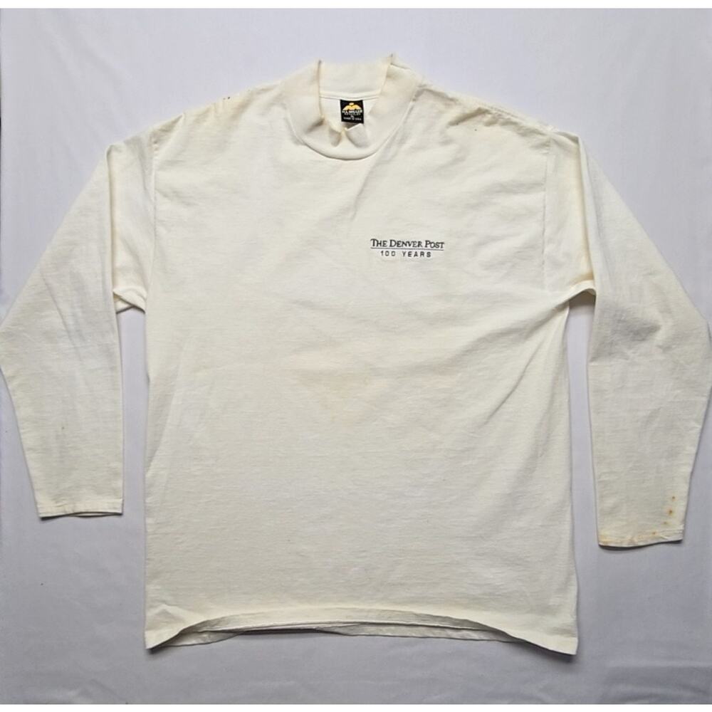 Vintage Denver Post Shirt  H.L. Miller Long Sleeve Mens White XL Mock Neck Tee